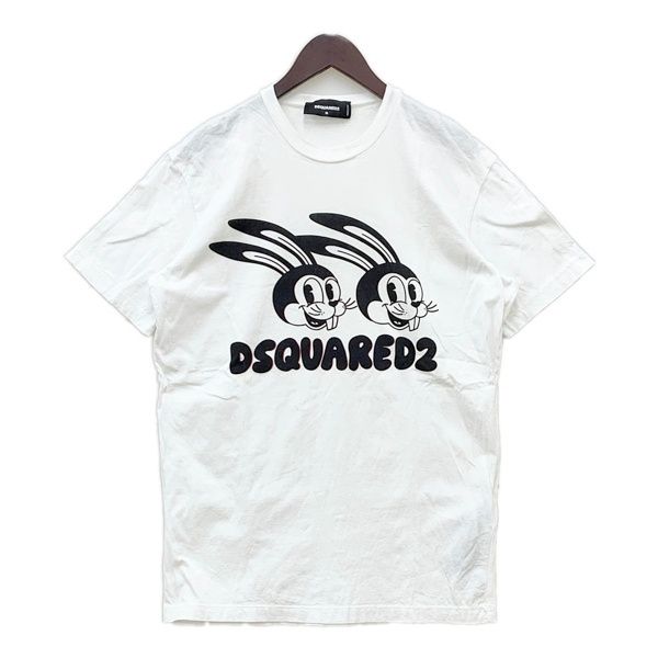 美品✨DSQUARED2 ロゴプリントシャツ 48 ホワイト ディースクエアード DSQUARED2 ディースクエアード ツインズラビット 半袖 Tシャツ