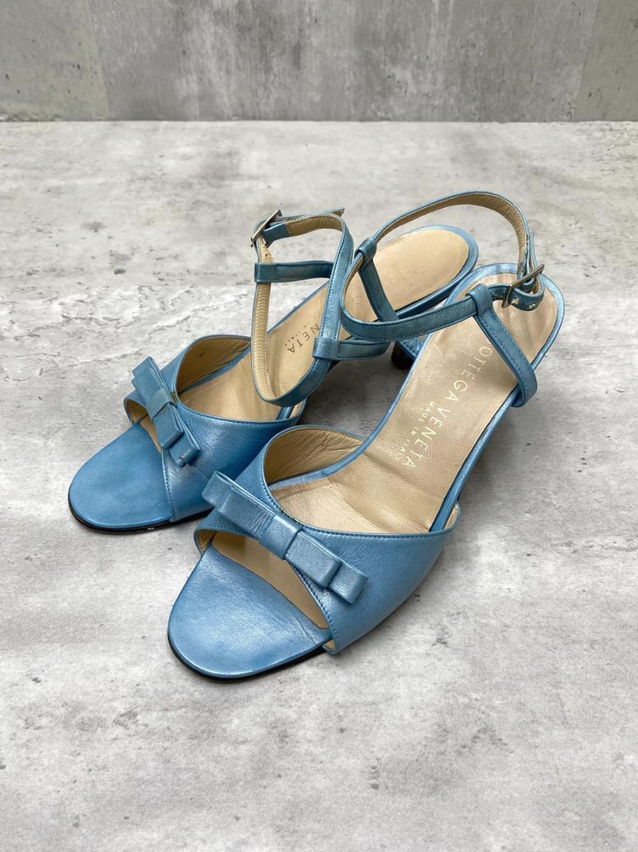 BOTTEGA VENETA ボッテガヴェネタ リボン アンクルストラップ サンダル size35（22.0cm相当）/水色 ■◆ レディース