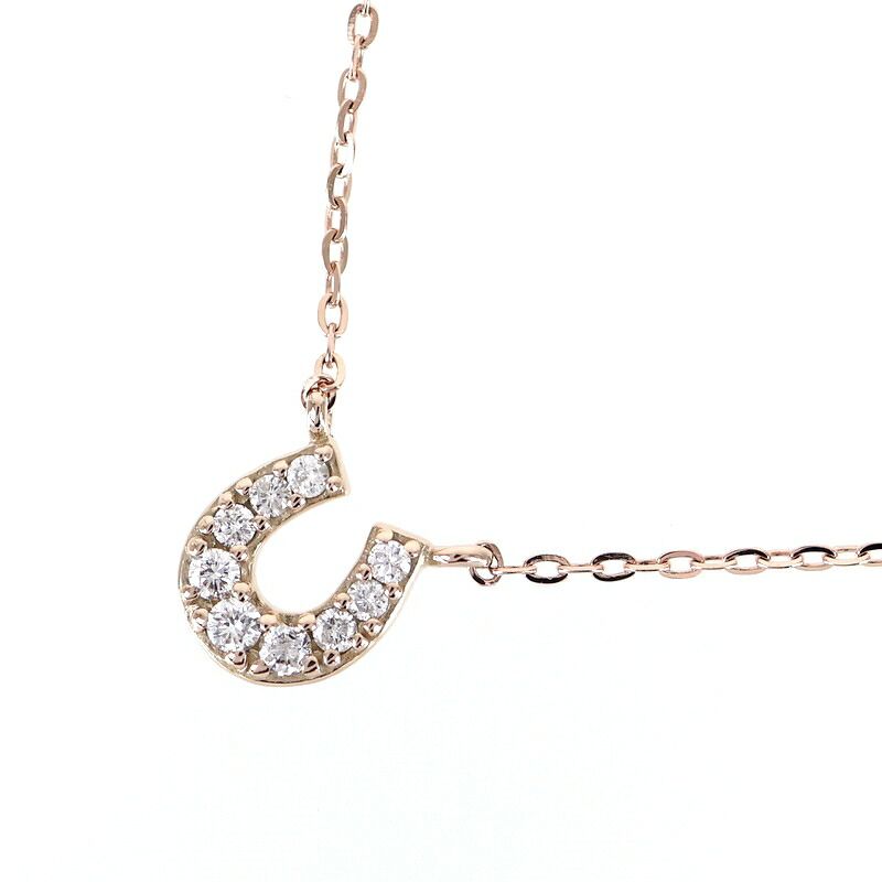 ete エテ ホースシュー ネックレス K10MPG 10金 ミストピンクゴールド ダイヤ 0.05ct 40.5cm 馬蹄 ジュエリー アクトワン【中古】