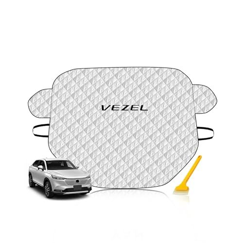 ヴェゼル RV系 RU系専用 フロントガラスカバー ブランドロゴ付き 凍結防止シート 五層厚手 無磁石タイプ 霜よけ 雪対策 日よけ 遮光断熱 防水 防風 落葉/花粉対策 サンシェード 挟み耳ドア固定式 四季兼用 収納袋スノースクレーパー付きas
