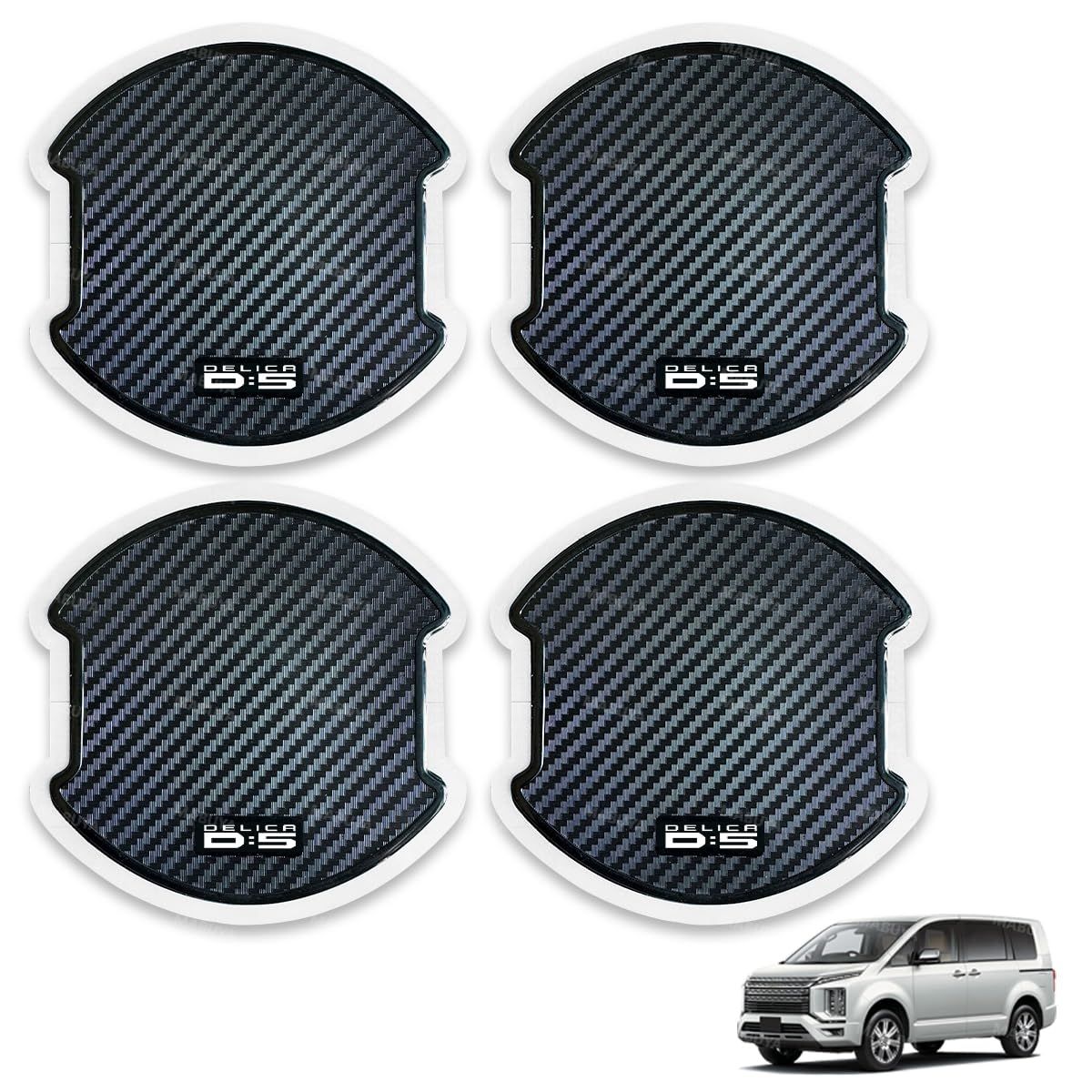デリカＤ：５ ドアハンドルプロテクター ドアガード 三菱 デリカD:5 CV2W CV1W CV5W CV系 などに適用 車 傷防止 保護 爪傷防止 カーボン ドアハンドル プロテクター キズ防止 4枚入り (DELICA D:5，L)as