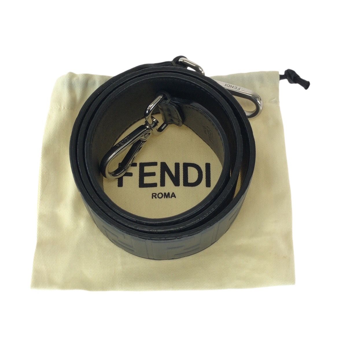 美品 FENDI フェンディ ストラップ ユー グレー シルバー金具 レザー