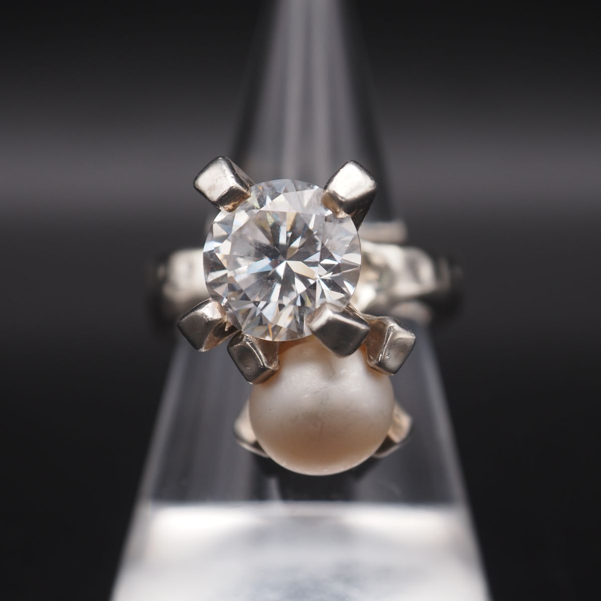 A493 e.m. イーエム SILVER刻印 リング フェイクパール ダイヤモンド風
