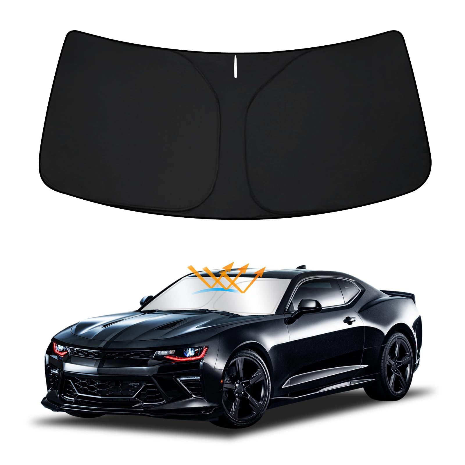 D-Lumina Winshield サンシェード シボレーカマロ 2016 2017 2018 2019 2020 2021 2022 2023用 折りたたみ式フロントシールドプロテクター 紫外線をブロック 第6世代 ウィンドウサンシェード バイザーアクセ