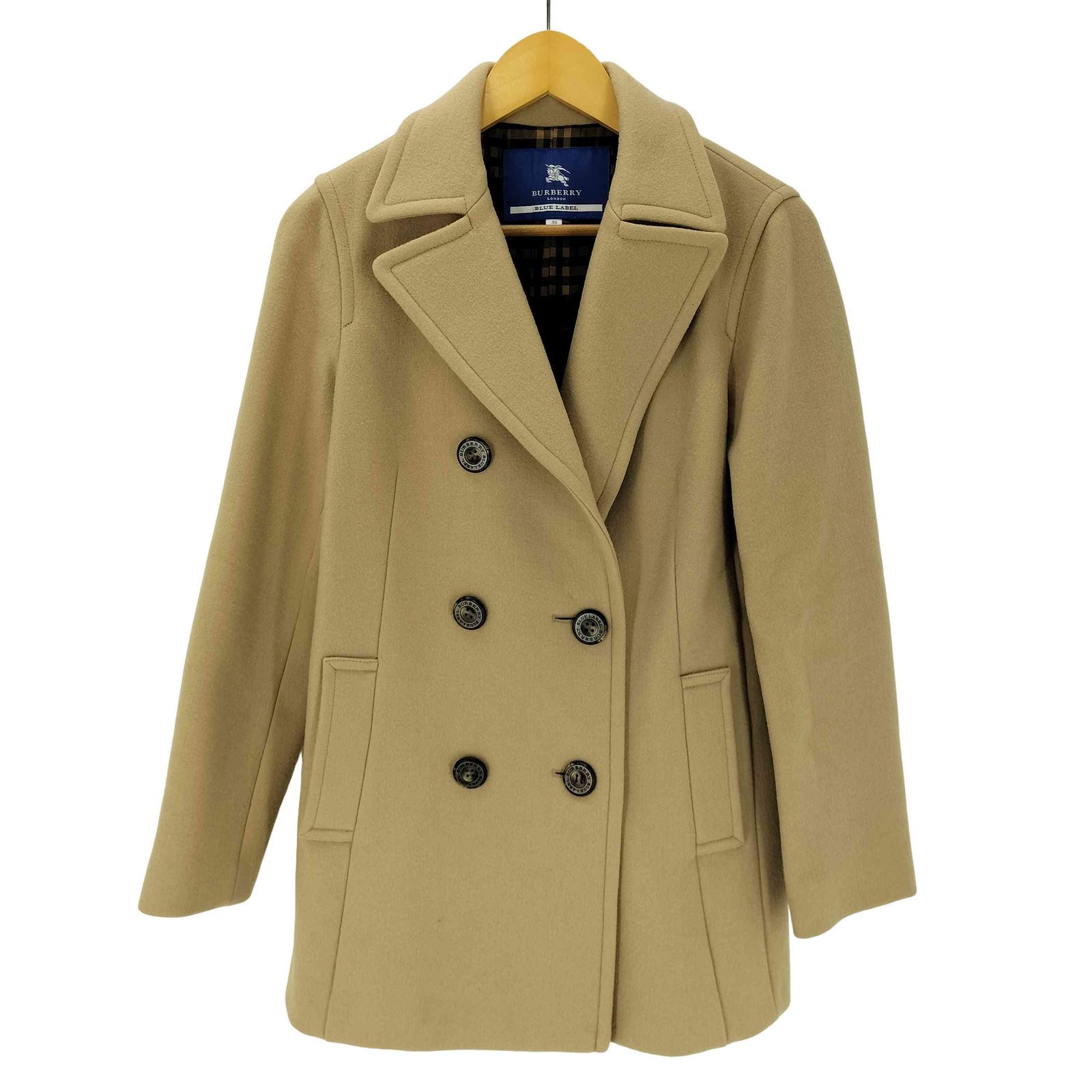 バーバリーブルーレーベル BURBERRY BLUE LABEL 裏地チェック Pコート レディース EUR：38