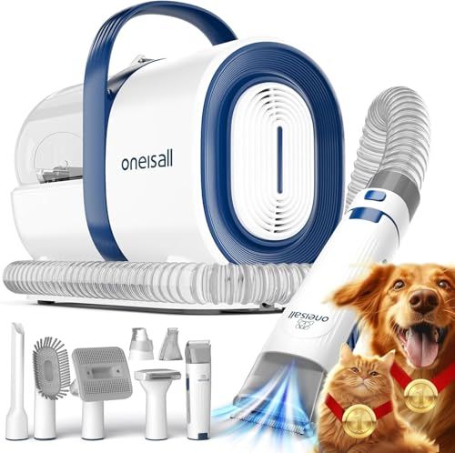 【ブラシと掃除機一体型】Oneisall 犬 バリカン 吸引式 7 in 1 多機能 犬 猫美容器/ペット用掃除機 付きブラシ/ペットグルーミングセット/電動バリカン/犬 猫用品/抜け毛対策（blue）★m 7b5b133c