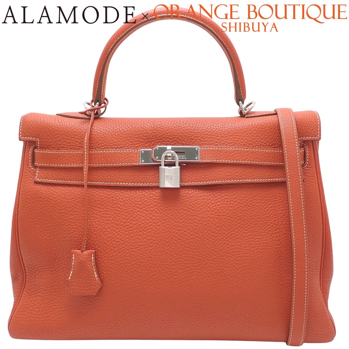 HERMES(エルメス) ケリー35 (内縫い) サンギーヌ オレンジ トゴ パラジウム金具 シルバー金具 □O刻印 ハンドバッグ 2WAY ショルダー 肩掛け レディース 40802196891【アラモード】