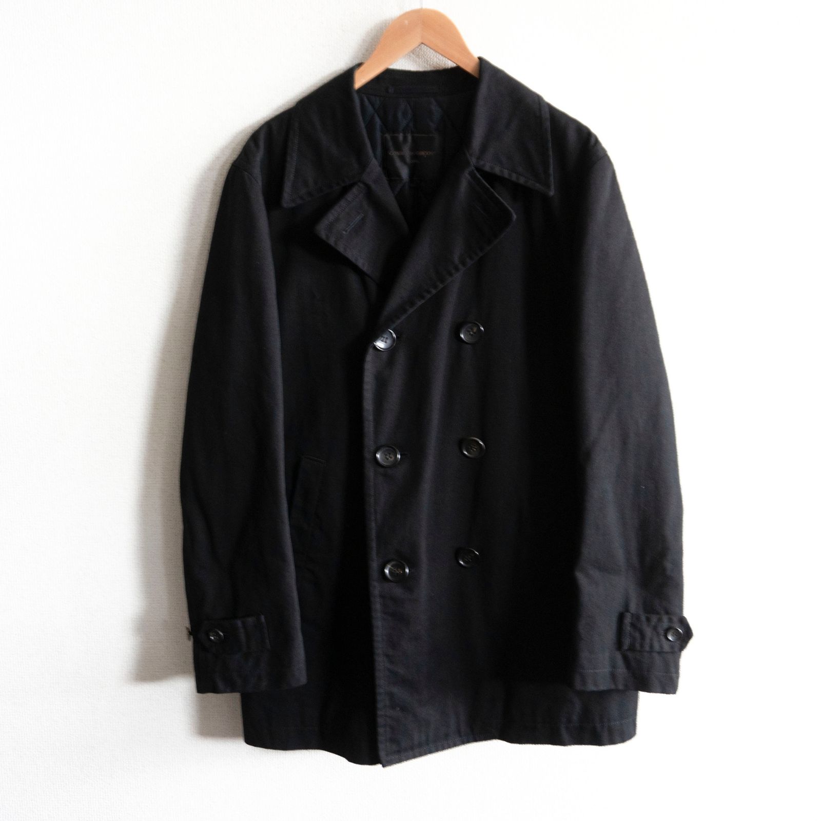 【AD2003/アーカイブ】COMME des GARCONS HOMME【製品洗い キルティングライナー ピーコート】Ｌ ブラック コムデギャルソンオム  s2606061 AD2003/アーカイブ】COMME des GARCONS HOMME【製品洗い キルティング