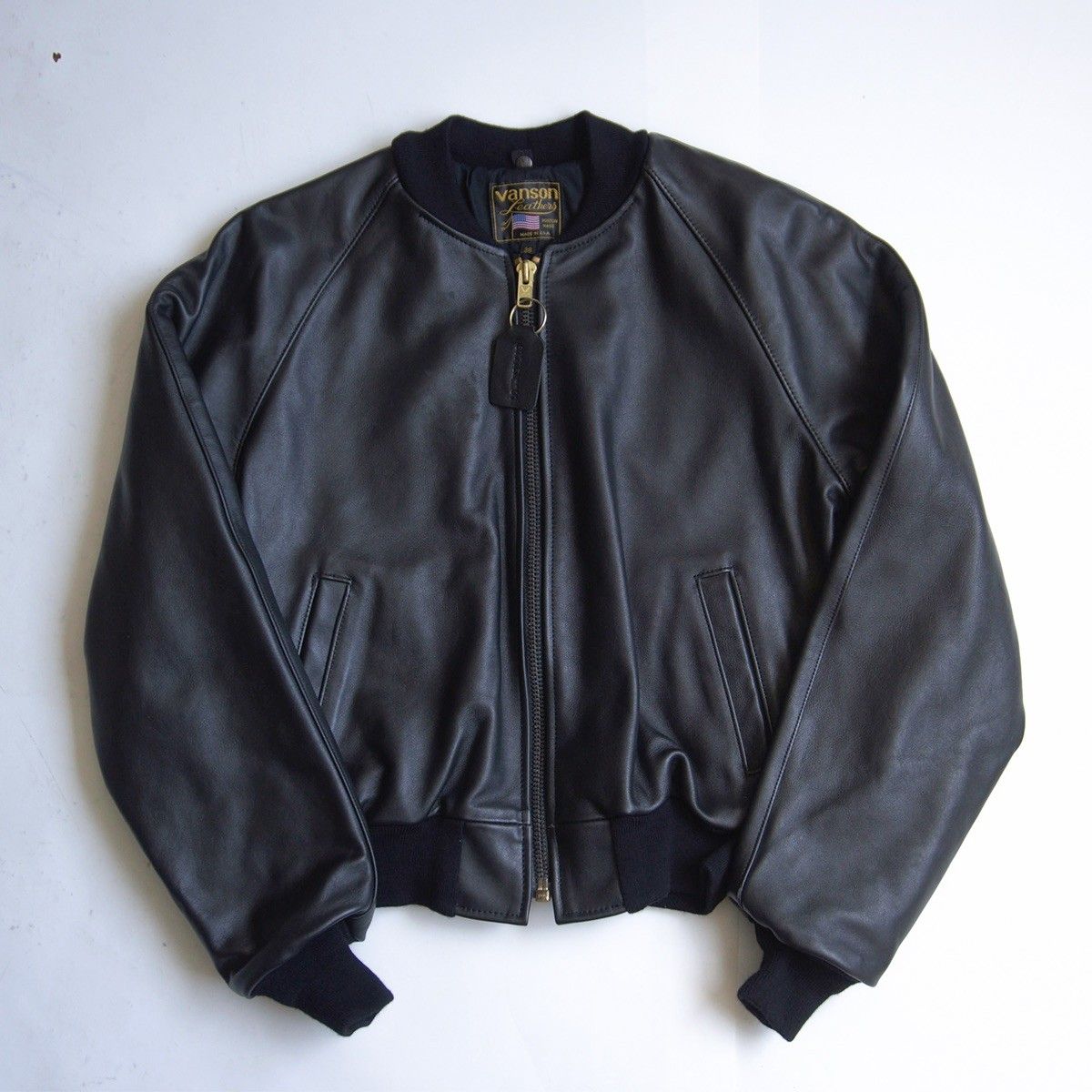 美品】 VANSON 【TJV オールレザー スタジャン】38 ブラック