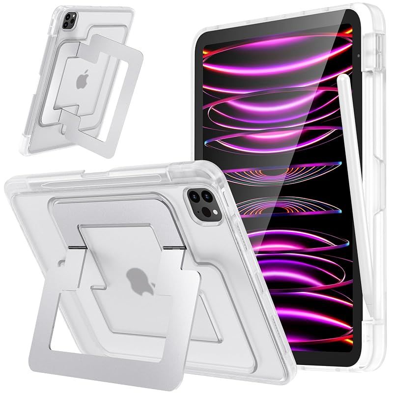 【新品】 SANDUODD iPad Pro 11インチ ケース 第4/3/2世代（2022/2021/2020）対応 米軍MIL規格 縦横デュアルスタンド ペン収納 薄型 耐衝撃 半透明 (マットホワイト)