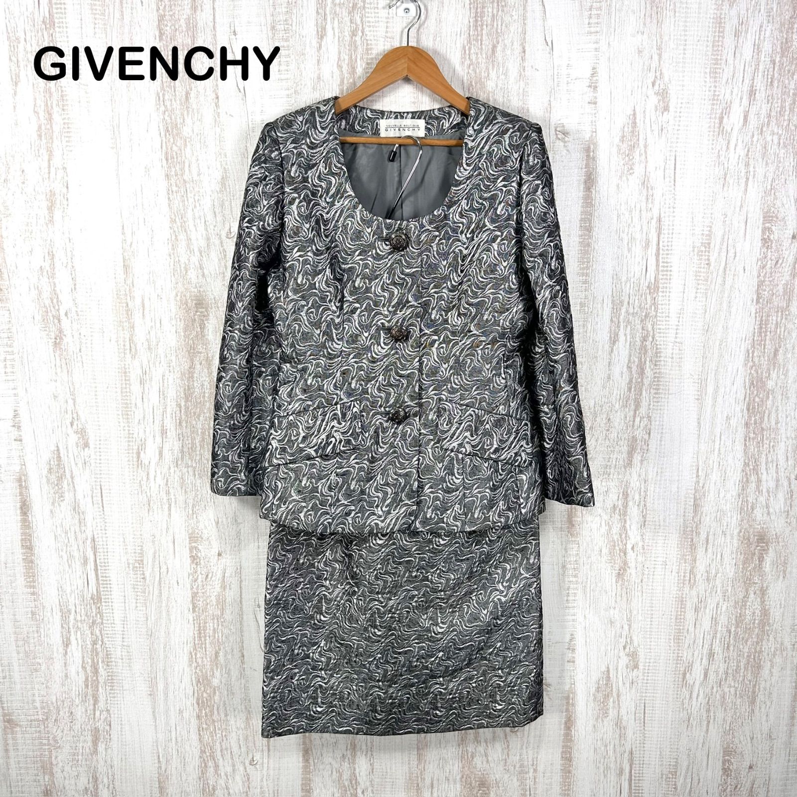 GIVENCHY ジバンシー ジャガード 総柄 ウール スカートセットアップ シルバー