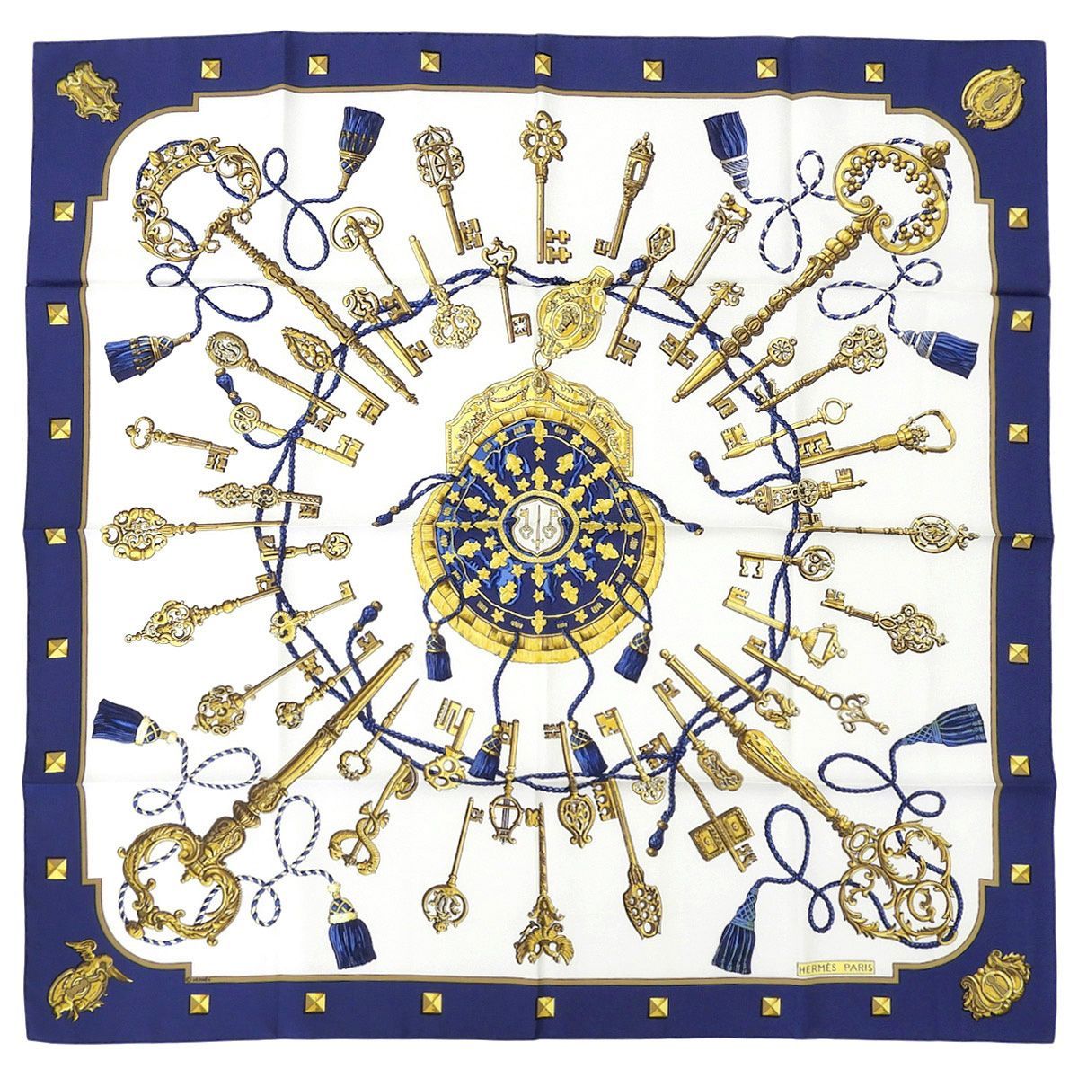 HERMES カレ90 スカーフ 鍵柄 ネイビー ゴールド エルメス HERMES カレ90 スカーフ LES CLES THE KEYS RARE レ・クレ 鍵