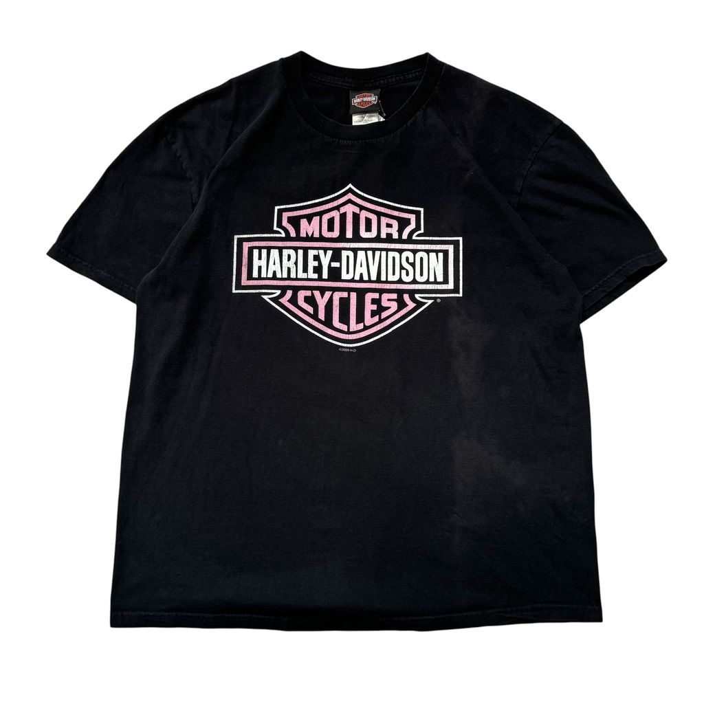 HARLEY DAVIDSON ハーレーダビッドソン 両面プリント Tシャツ ブラック×ピンク XLサイズ No.EA566
