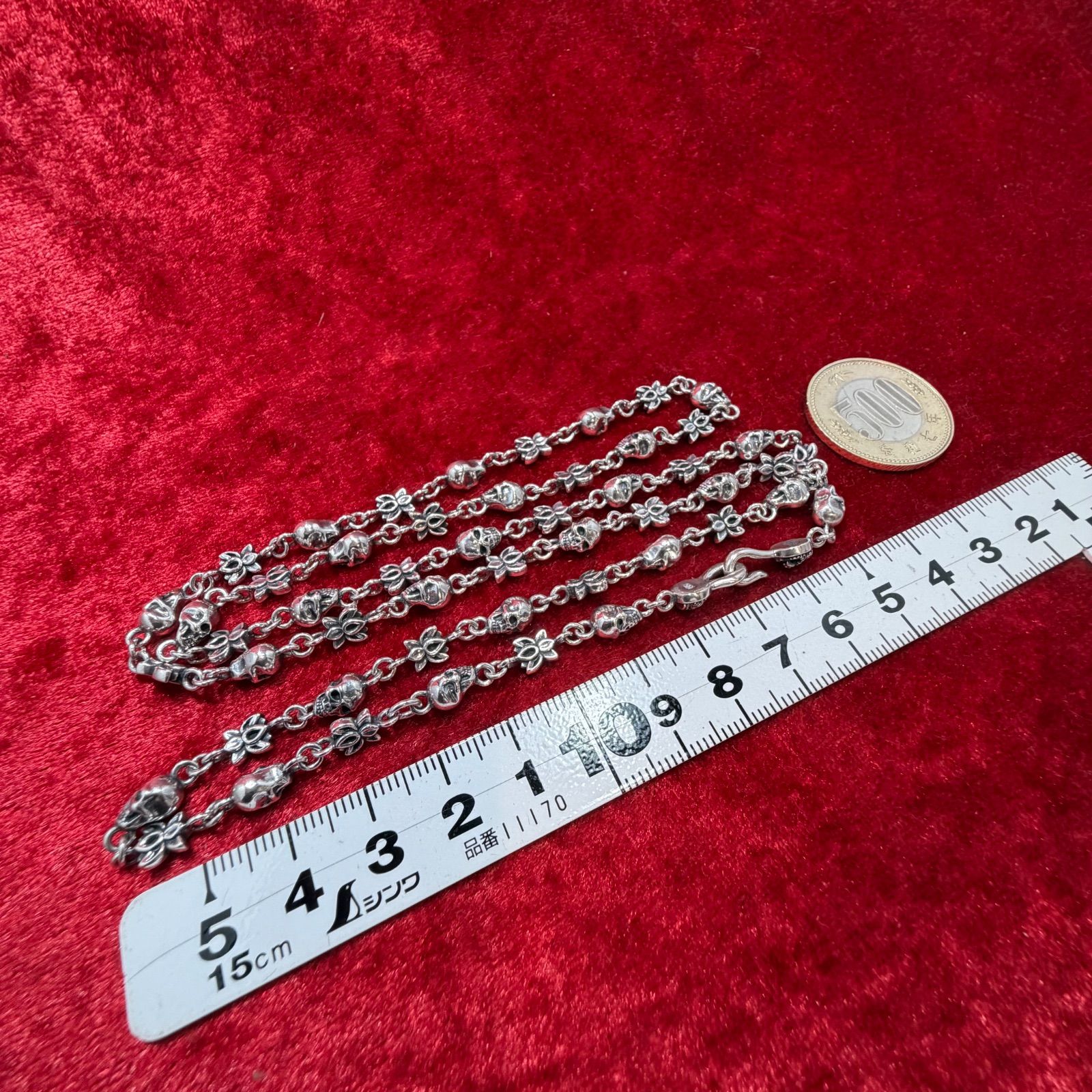美品 ロングスカルネックレス 70cmx42.9g ジャスティンデイビス/Justin 