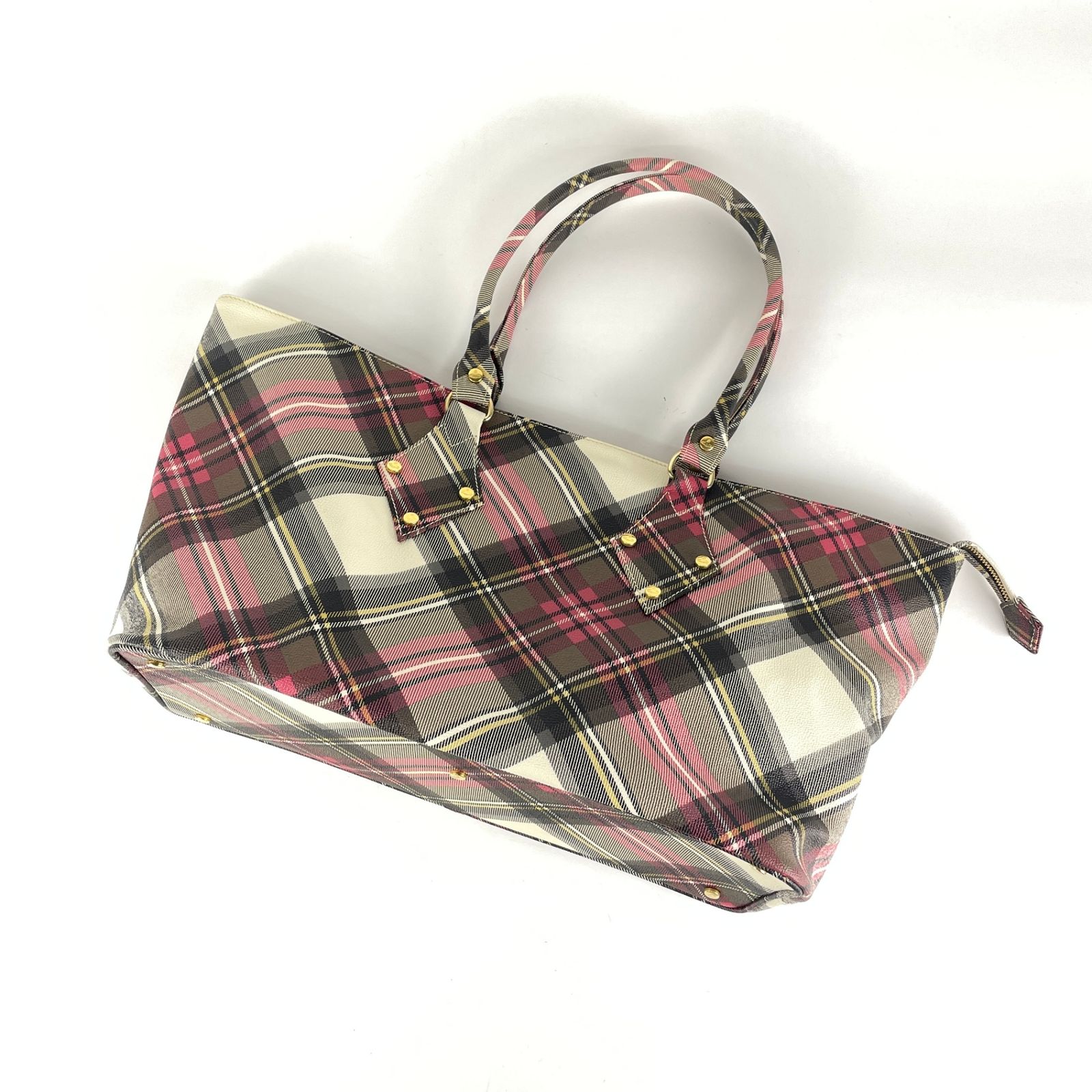 VIVIENNE　WESTWOOD　ヴィヴィアンウエストウッド　PVC　タータンチェック柄　トートバッグ　ハンドバッグ　ピンク/カーキ/アイボリー
