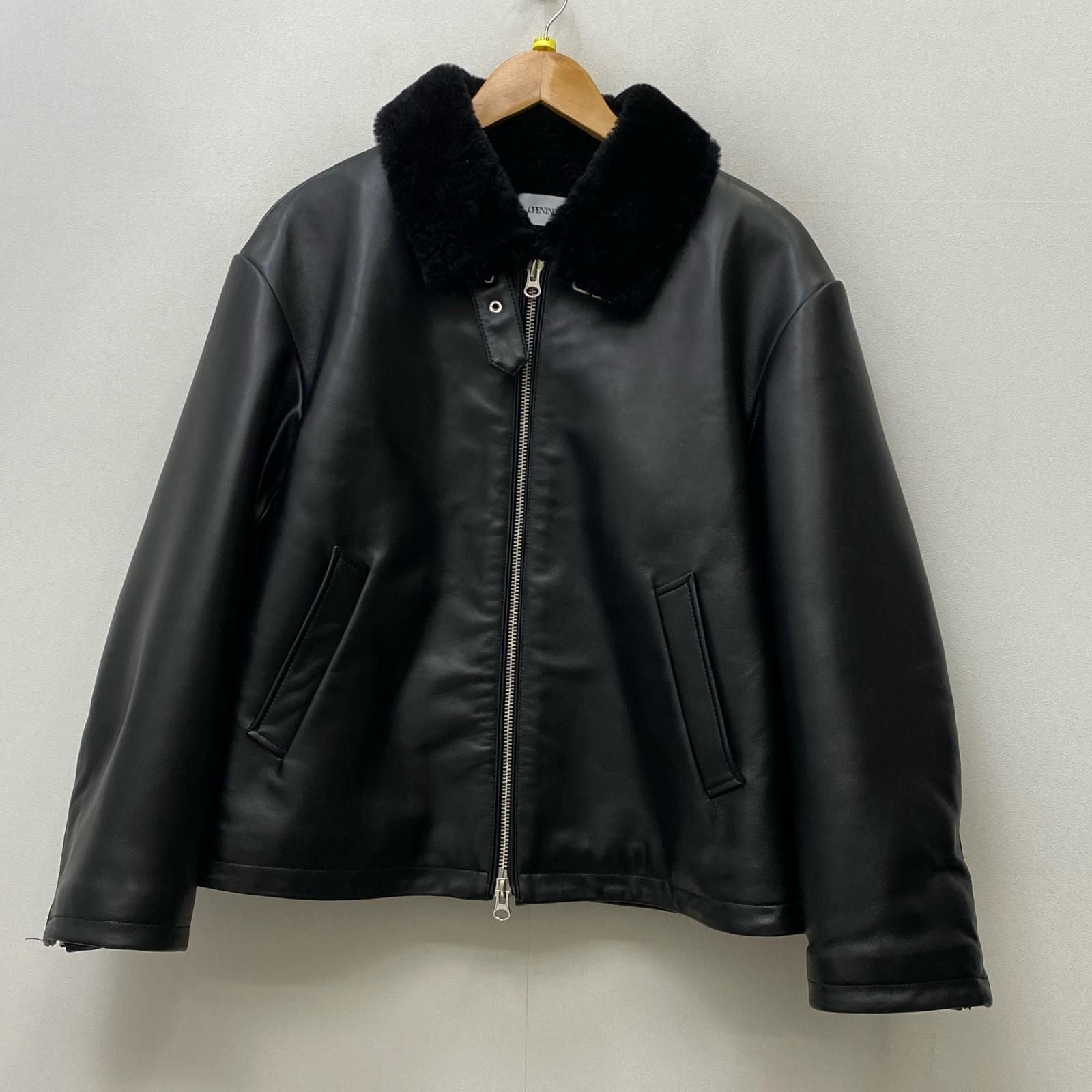 【加古川店】 中古 レザー リアルレザームートンハイネックジャケット ブランド名:OPENING ACT ブラック サイズ：S 【95】
