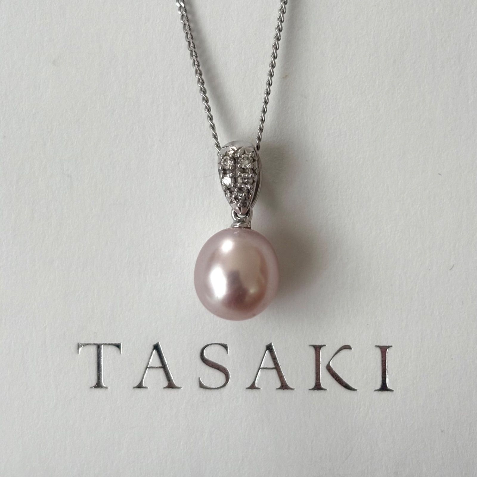 238【タサキ】K18 Pt850 パール　ダイヤモンド　0.06ct ネックレス