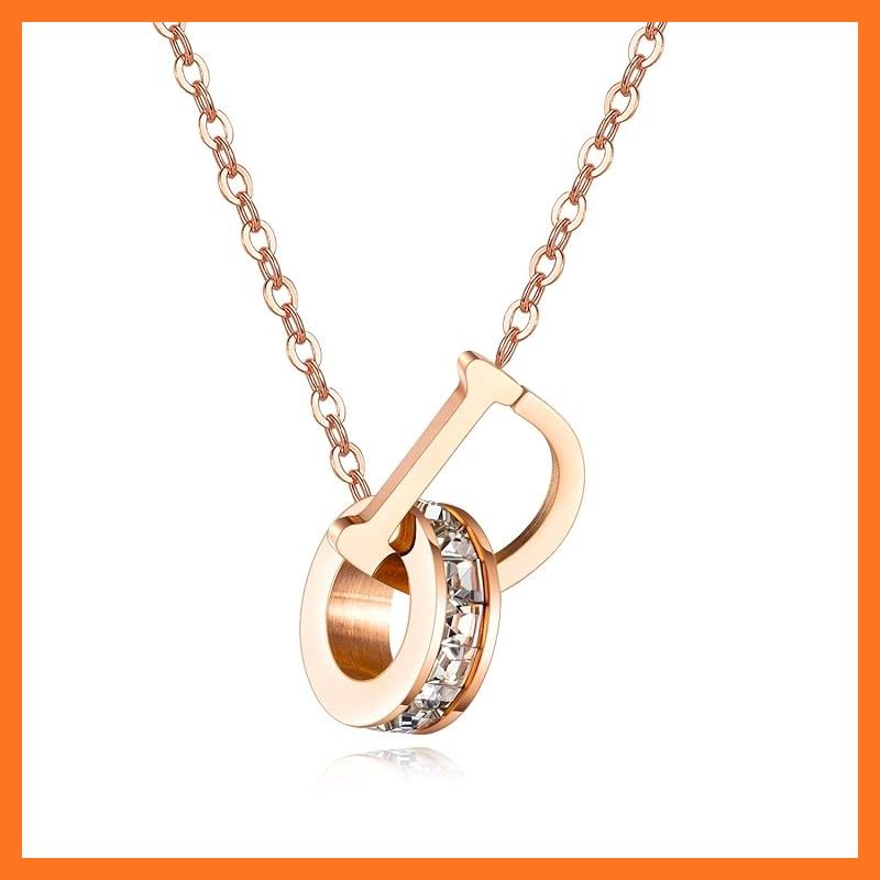 【新品】 [Rockyu] ネックレス レディース 人気 18K チタン ジルコニア リング 文字D ペンダント おしゃれ 鎖骨チェーン 女性 上品 ハワイアンジュエリー