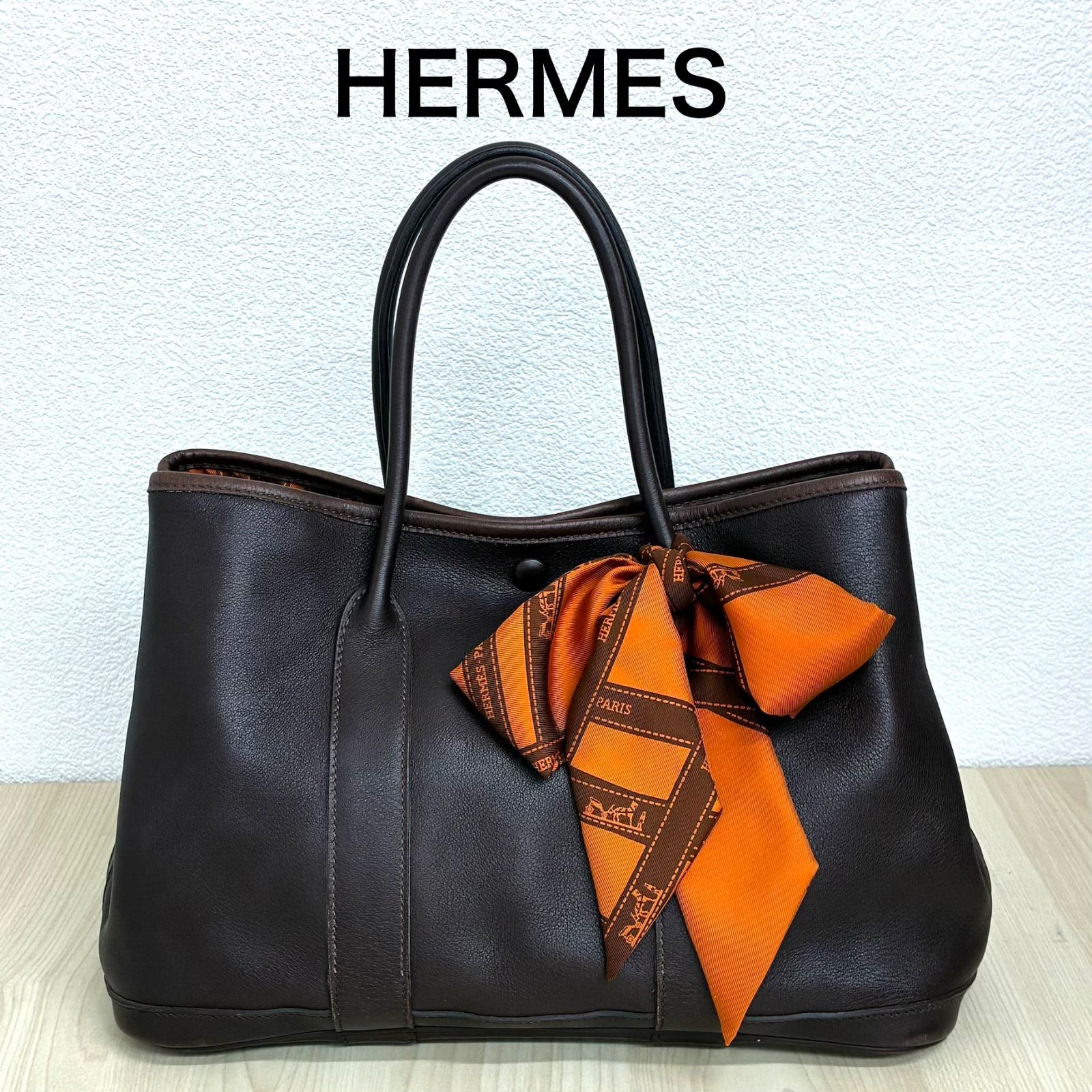 【エルメスHERMES】ガーデンツイリーTPM 国刻印 ブラウン×オレンジ ⭐︎