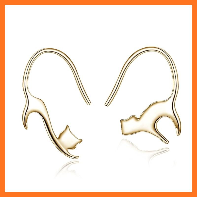 【新品】 Rockyu ブランド ファッションアクセサリー ピアス レディース 猫 人気 ゴールド フックピアス アレルギー Gold Cat