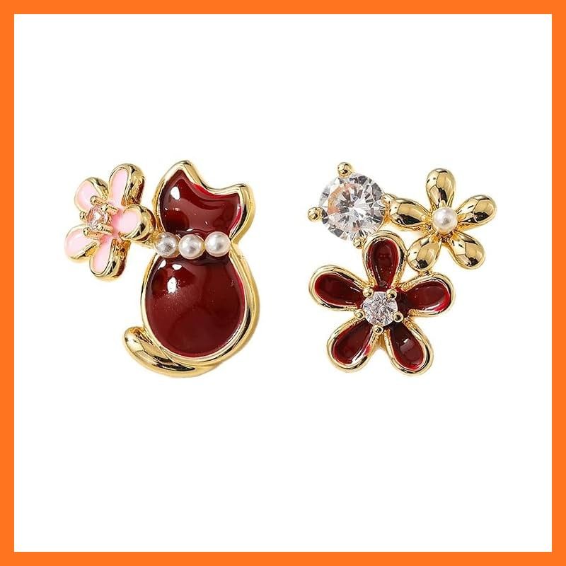 【新品】 MIKAMU 猫 ピアス レディース 最高級 CZダイヤモンド 18K ピアス 桜 安心の 金属アレルギー対応 専用ボックス付き