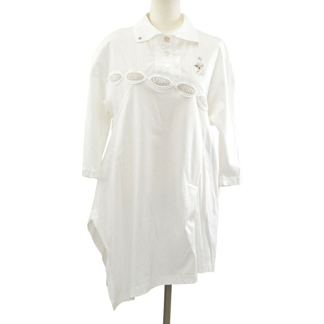 アルベロベロ ALBEROBELLO ぶたさん シャツ チュニック Love Peace ビジュー ホワイト 132171 レディース F-M13999