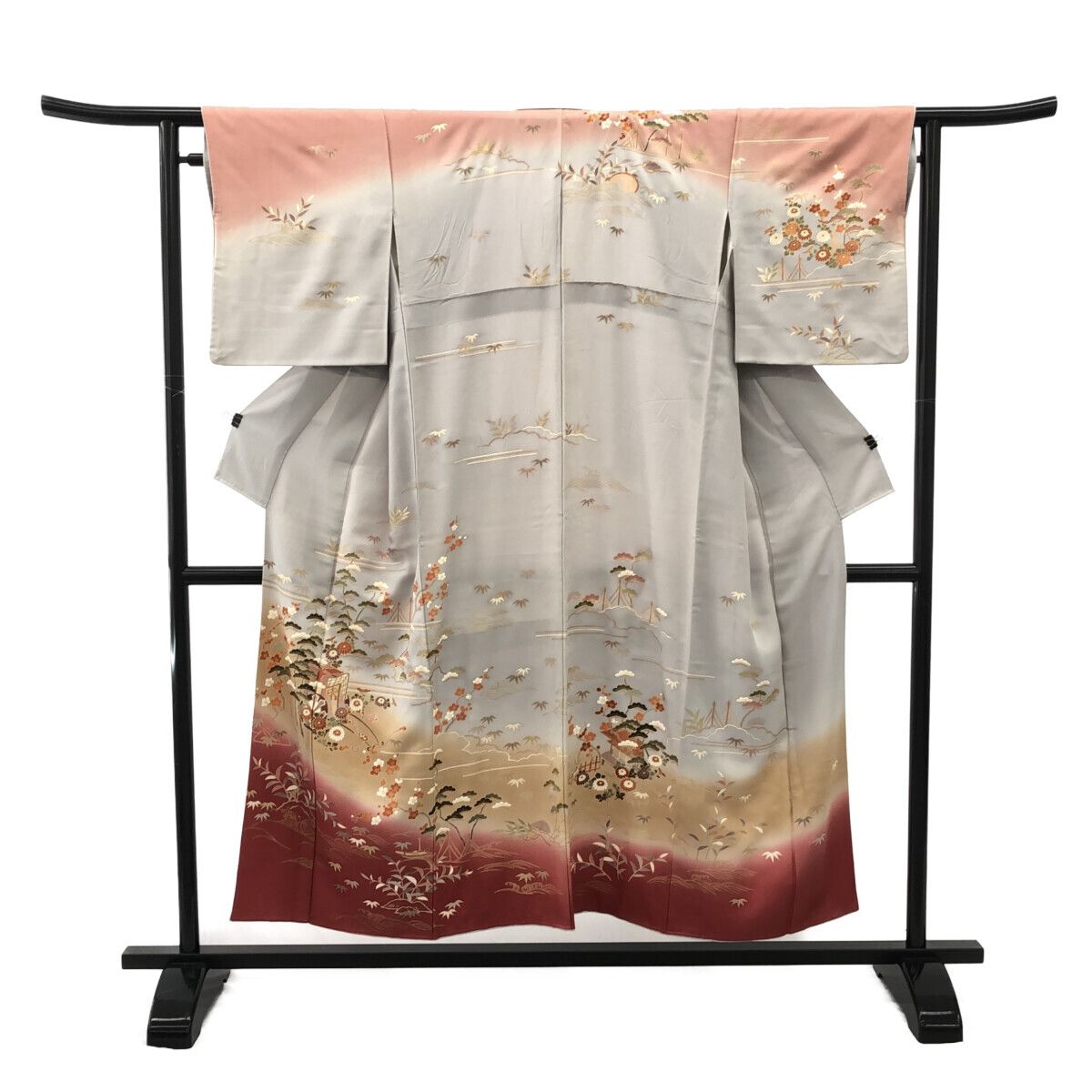 訪問着/美品/京友禅/ブルーグレー×ピンク/適応身長150～155㎝/13029