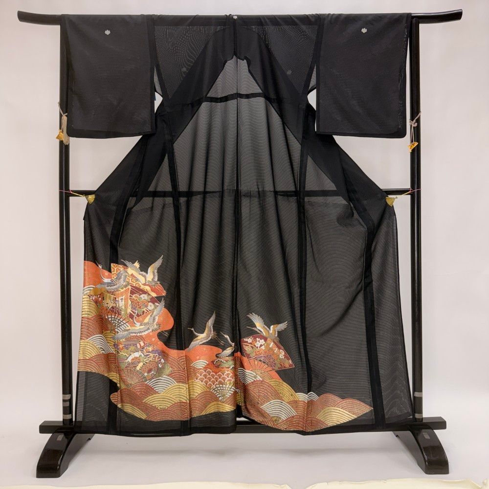 黒留袖 絽 夏物 夏黒留袖 幅広 大きい 裄66.2cm M サイズ リサイクル着物 安い リメイク 中古 礼装 ポリエステル リユース 5968