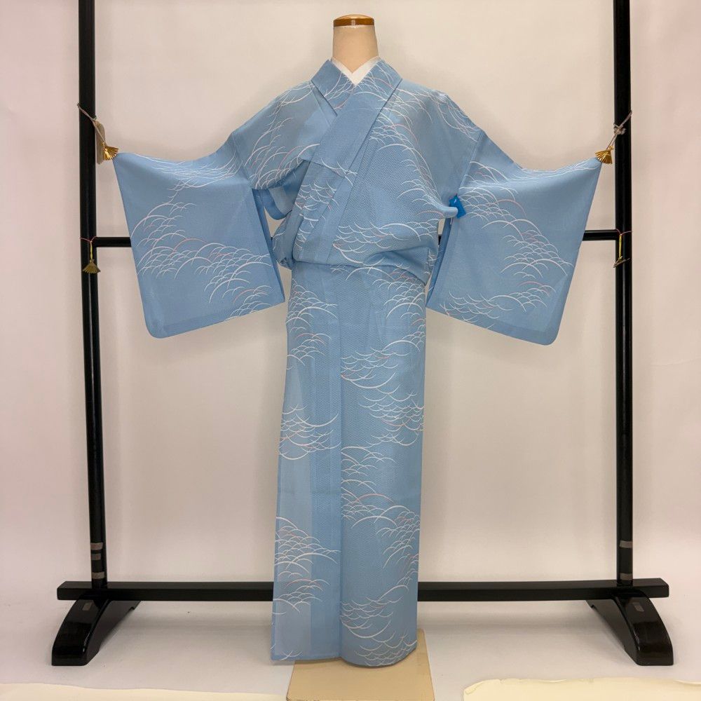 小紋 夏 絽 夏用 洗える着物 裄67cm 身丈165cm 花柄 お洒落着 普段着