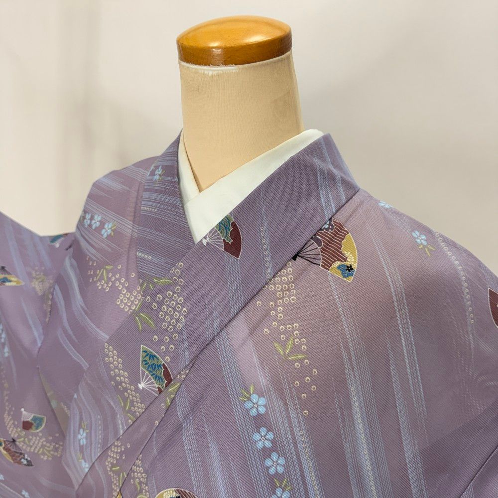 小紋 夏 絽 夏用 洗える着物 裄67cm 身丈160.8cm 花柄 お洒落着 普段着