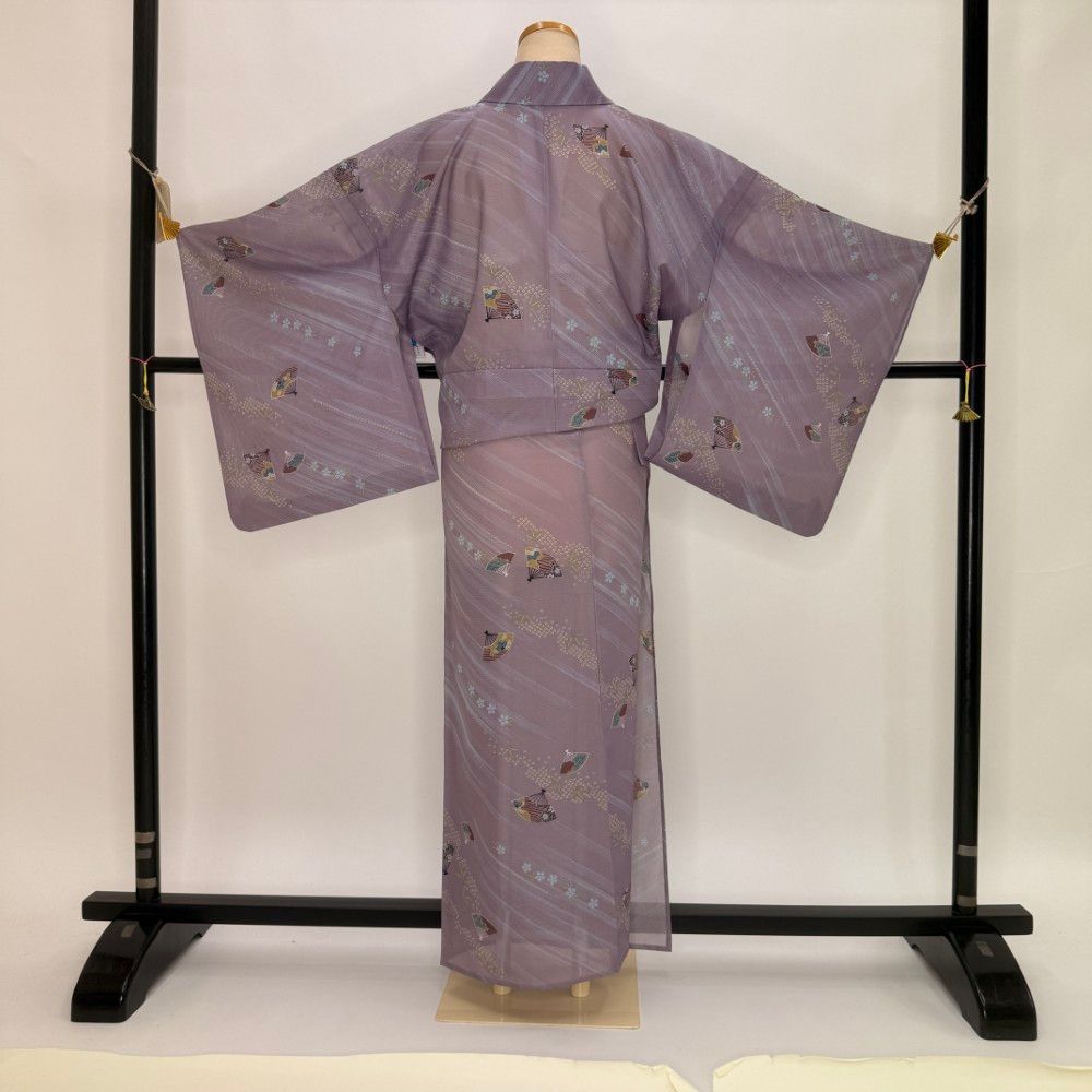 小紋 夏 絽 夏用 洗える着物 裄67cm 身丈160.8cm 花柄 お洒落着 普段着