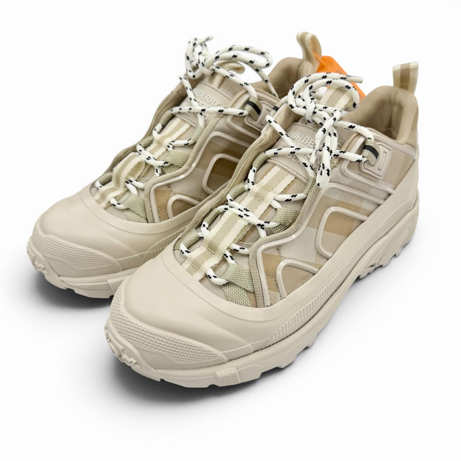 未使用品◇BURBERRY バーバリー 8054115 アーサー ロゴラバー チェック柄 スニーカー ベージュ 36.5 イタリア製 レディース 箱・保存袋付