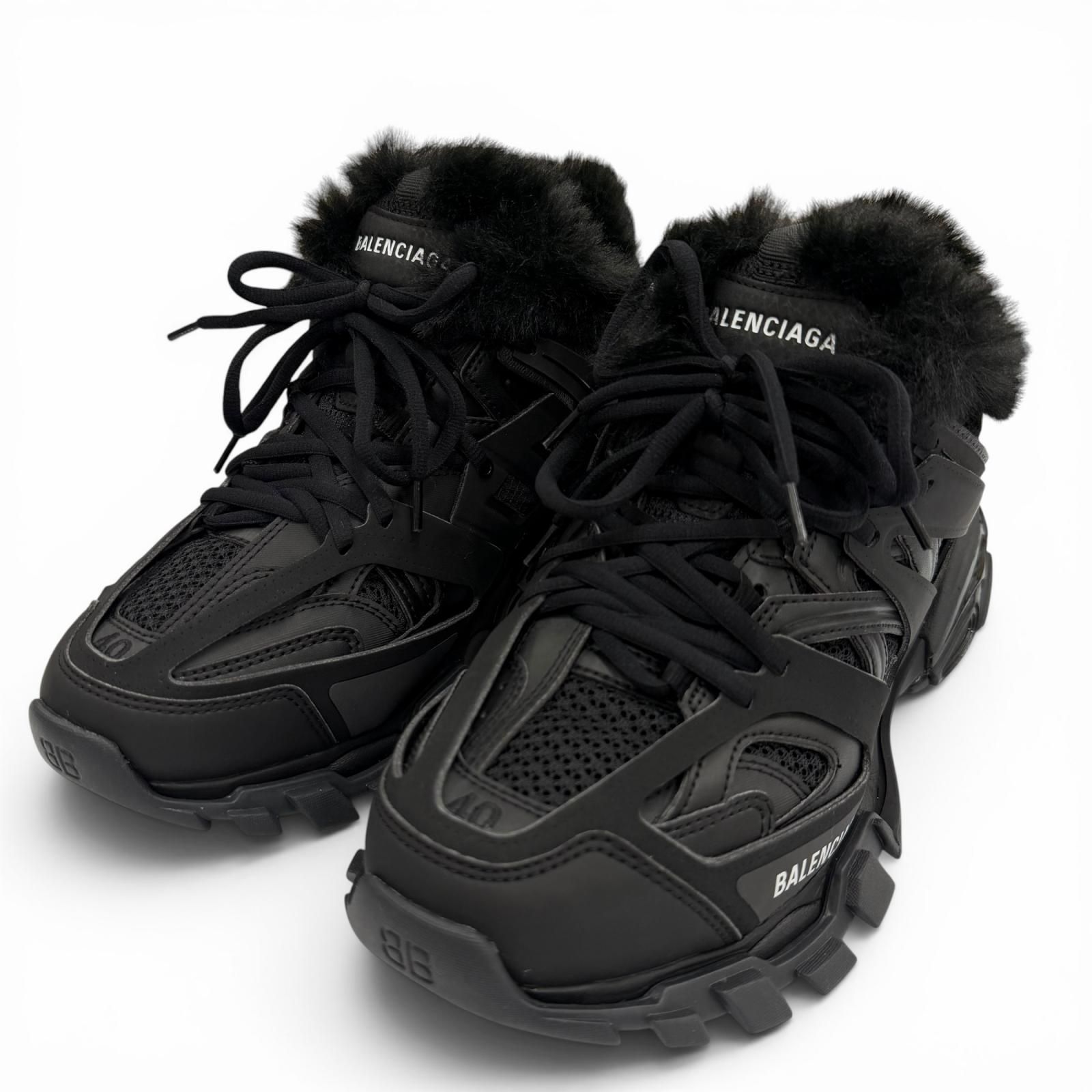 未使用品▼BALENCIAGA バレンシアガ 668556 TRACK トラックトレーナー ファー スニーカー ブラック 40 (26.5cm) メンズ 箱・保存袋付き