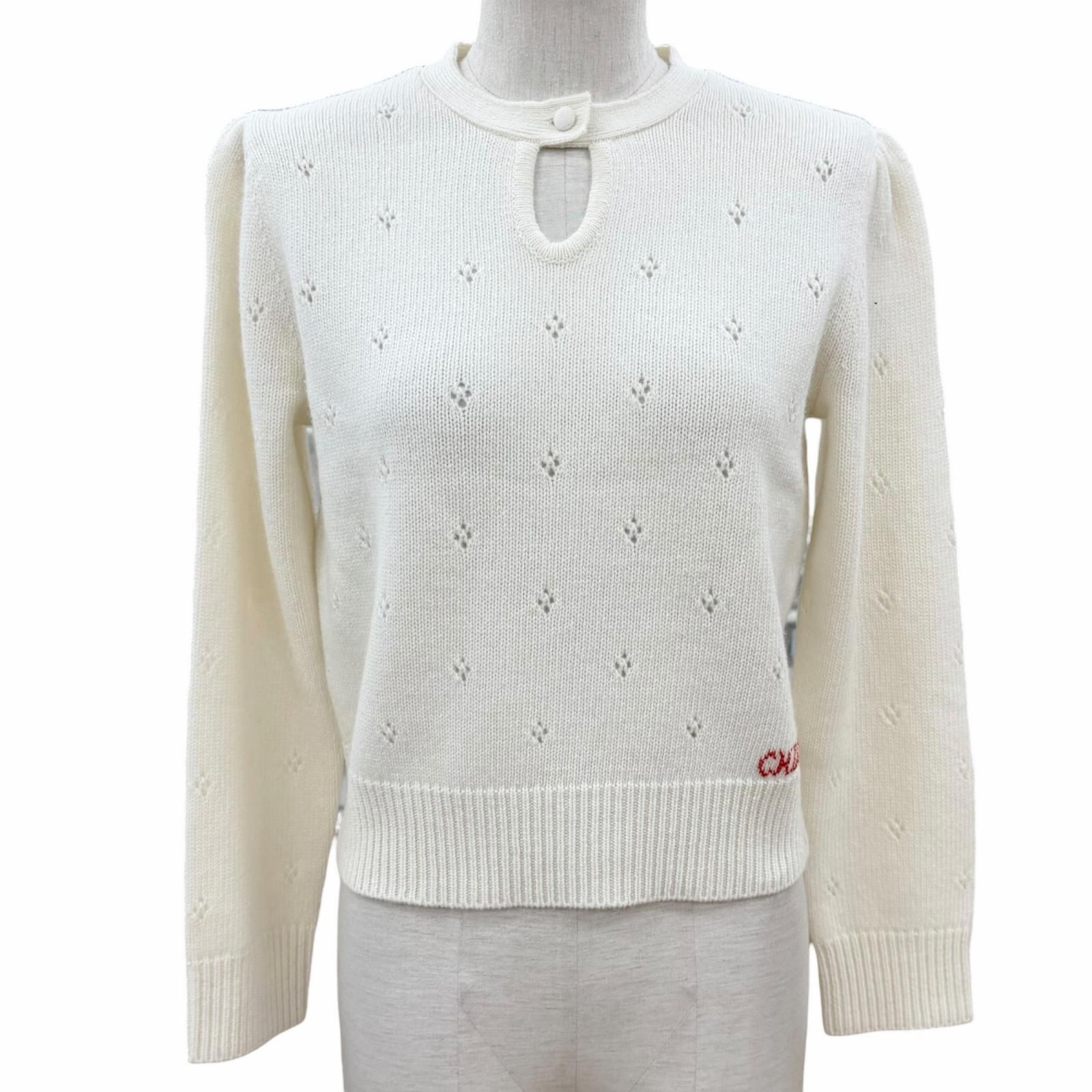 極美品◇Chloe クロエ 25AW CH25WMP08590107 ウール カシミヤ Jacquard logo sweater ジャカードロゴ ニット オフホワイト M 正規品