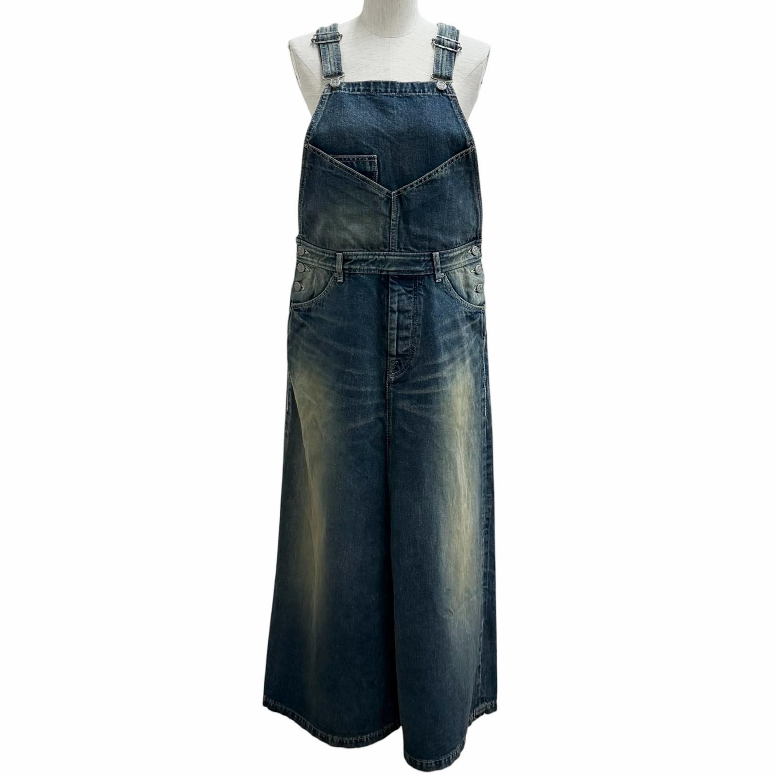 極美品★mina perhonen ミナペルホネン 22SS dn5301 リネン混 always デニム オーバーオールドレス ワンピース インディゴ 38 正規品