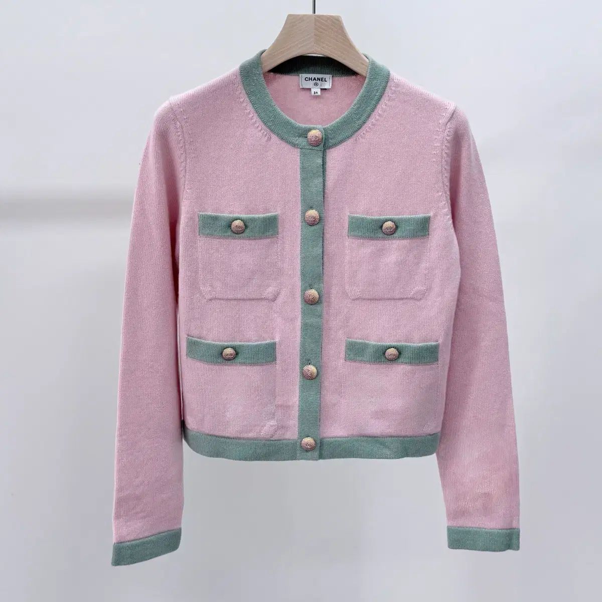 S+級/34 シャネル 24C カシミア クルーズ レディース カーディガン ピンク
