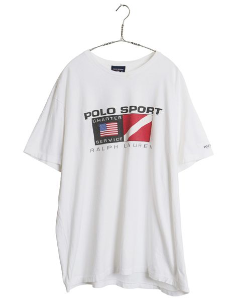90s ポロスポーツ ラルフローレン プリント 半袖 Tシャツ メンズ XL / オールド グラフィック 星条旗 シングルステッチ 大きいサイズ 白