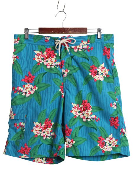 90s ポロ ラルフローレン 総柄 ショートパンツ メンズ S オールド ナイロン アロハ スイム ショーツ 短パン 海パン 水陸両用 インナー付き
