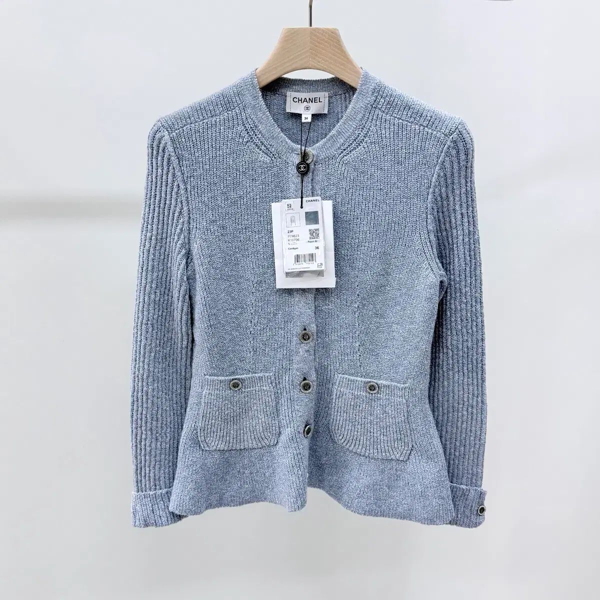 未使用/36 CHANEL シャネル コットン レディースカーディガン スカイブルー