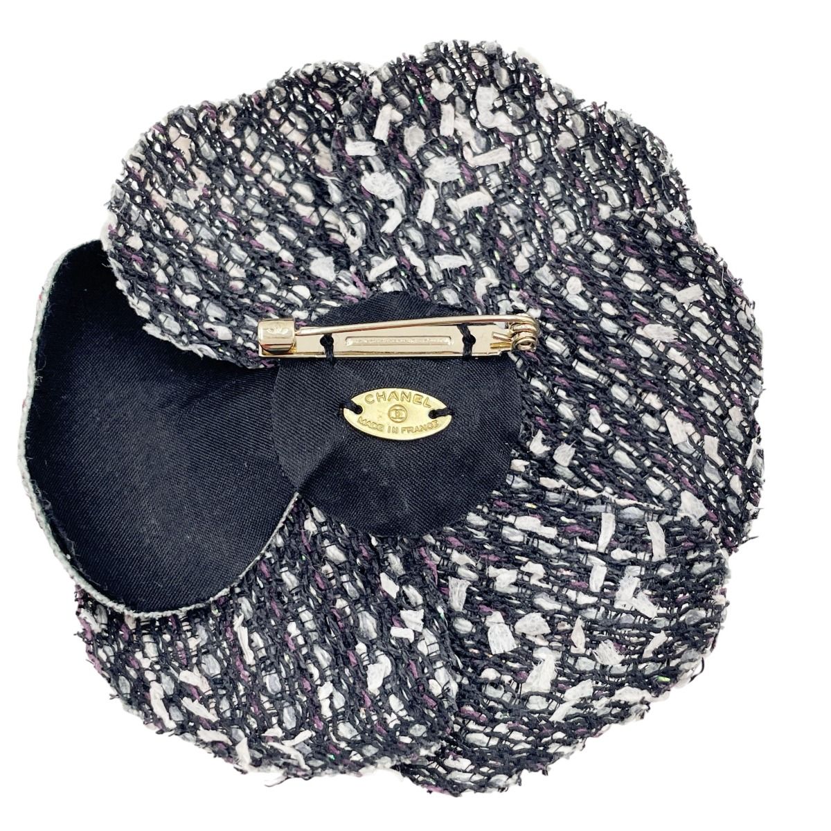 シャネル ツウィード コサージュ カメリア ブローチ CHANEL ブラック