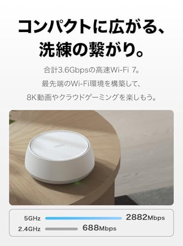 TP-Link WiFi7 ルーター メッシュwi-fi 無線lanルーター メッシュWi-Fiシステム BE3600規格 2882Mbps(5GHz) + 688Mbps(2.4GHz) MLO Deco BE22 1-pack/ 771a355c