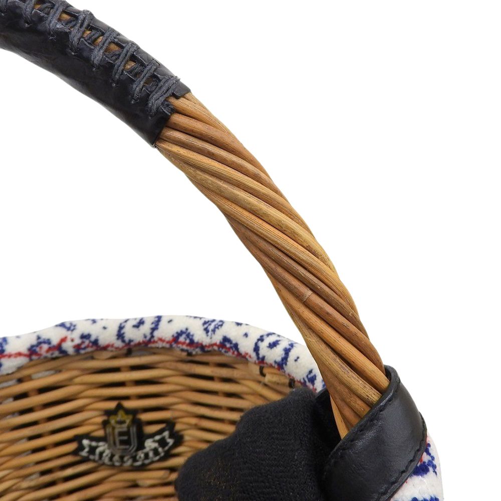 超美品 エバゴス ebagos シェニール織り バーキン型 カゴ バッグ 紅籐 リネンカバー ブルー 定価85800円 レディース
