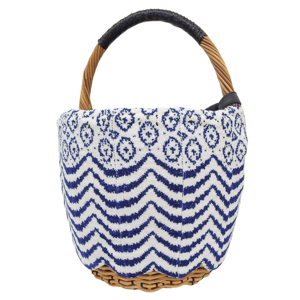 超美品 エバゴス ebagos シェニール織り バーキン型 カゴ バッグ 紅籐 リネンカバー ブルー 定価85800円 レディース