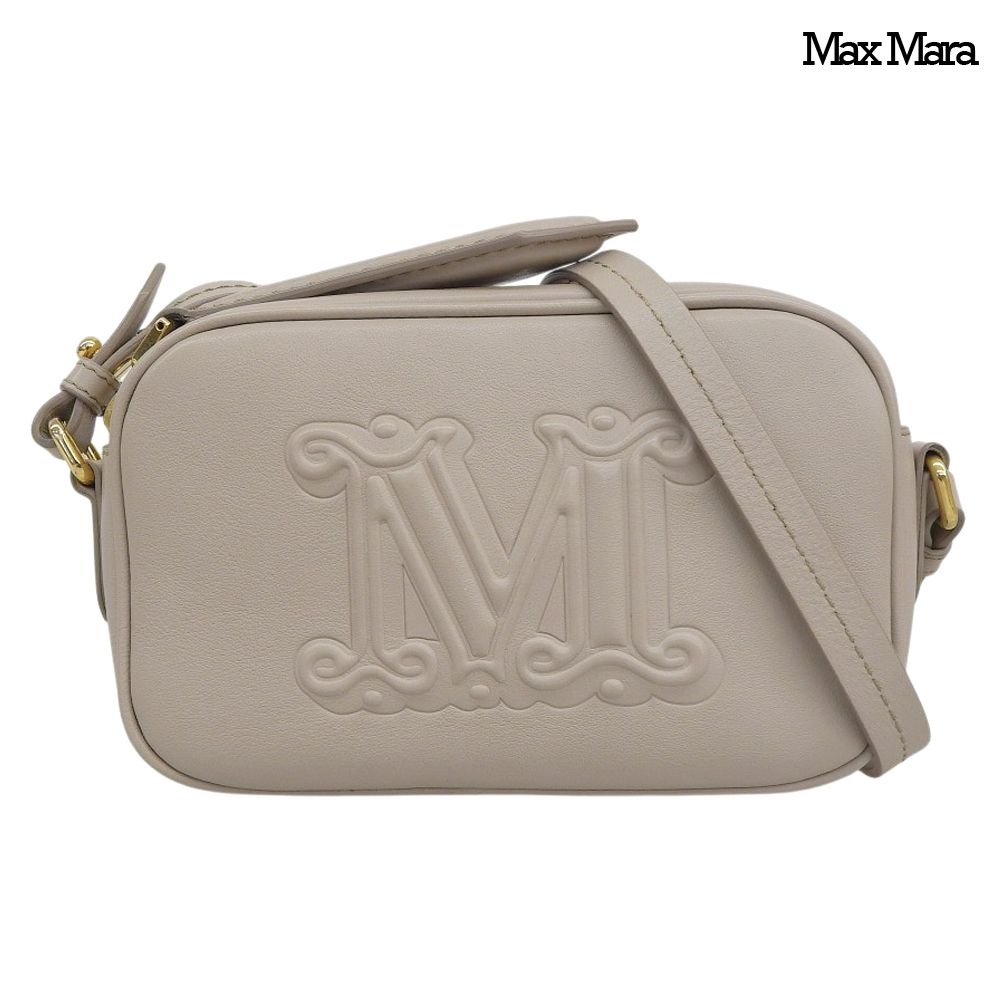 超美品 マックスマーラ MAX MARA Elsa エルサ Mロゴ クロスボディ ショルダー バッグ グレージュ レディース