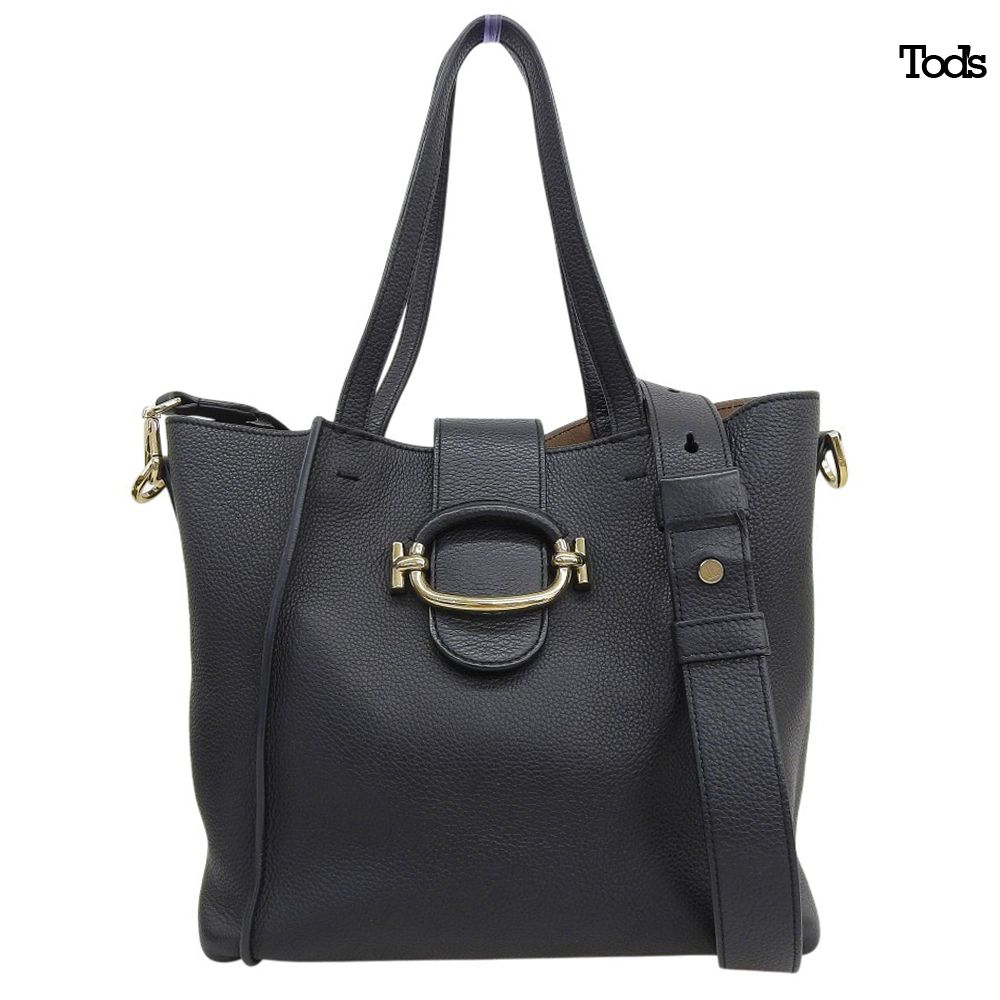 良品 トッズ TOD’S Tリング 2WAY レザー ショルダー トート バッグ 黒 ブラック レディース