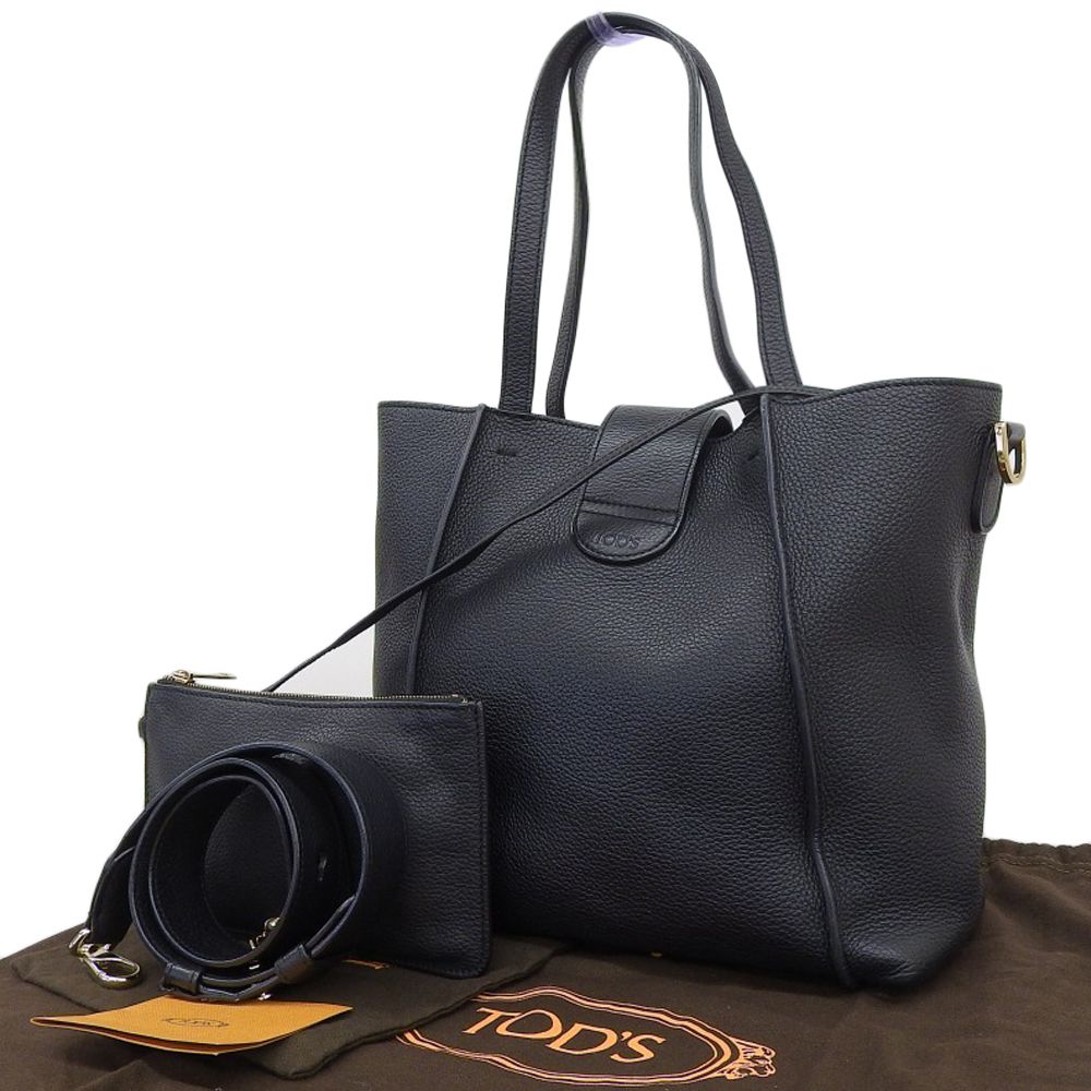 良品 トッズ TOD’S Tリング 2WAY レザー ショルダー トート バッグ 黒 ブラック レディース