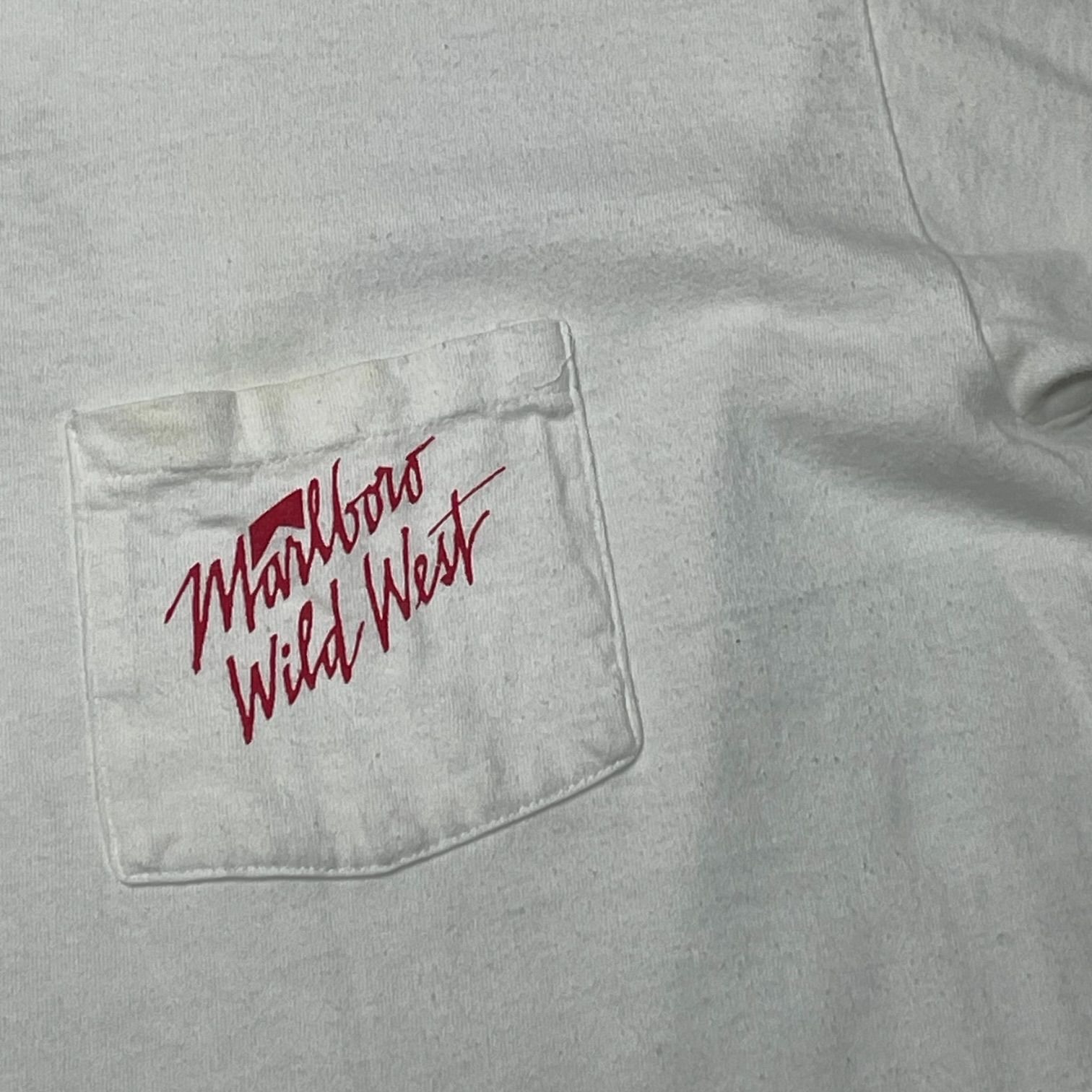90s ビンテージ Marlboro マルボロ Wild West ワイルドウエスト ポケット付き Tシャツ ホワイト メンズ