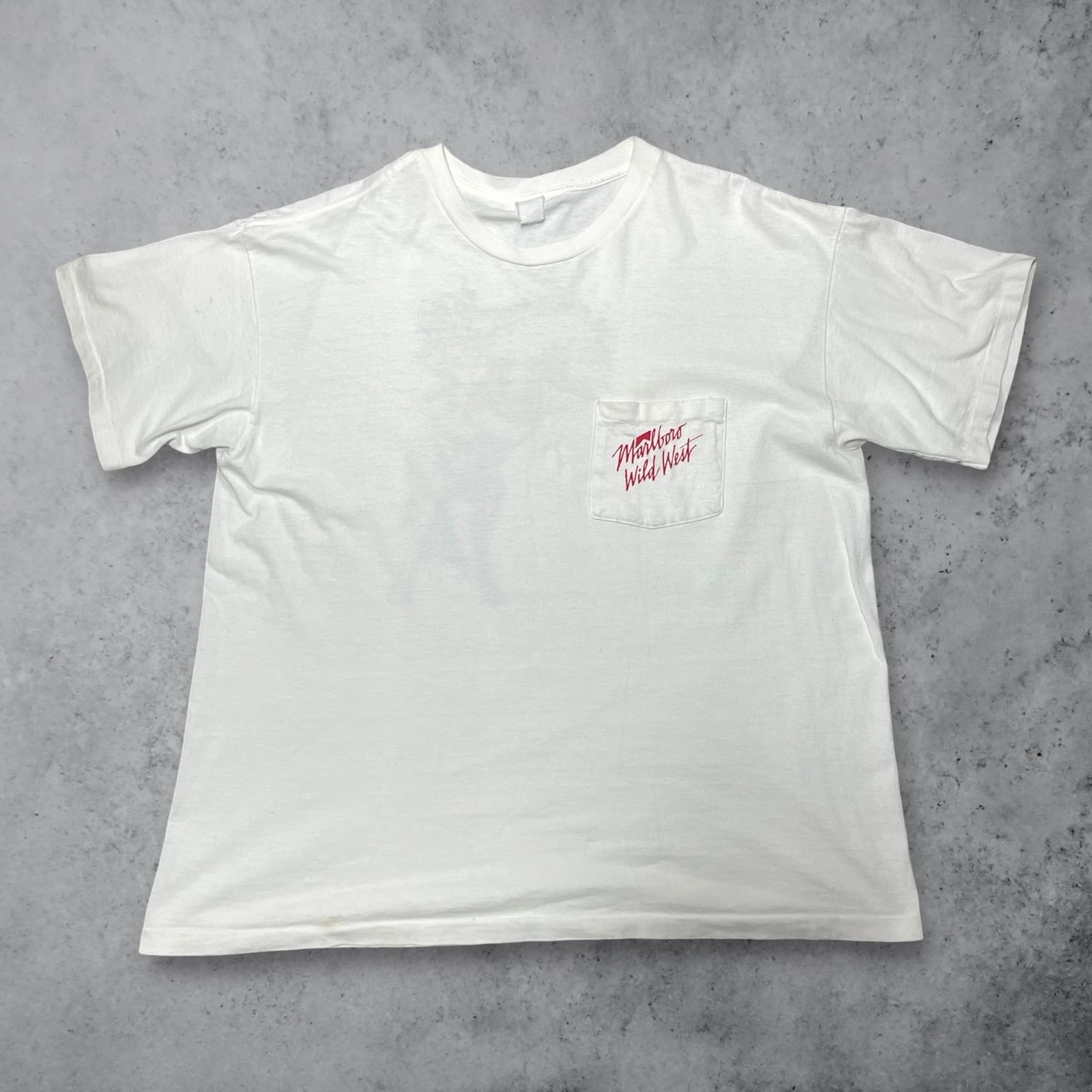 90s ビンテージ Marlboro マルボロ Wild West ワイルドウエスト ポケット付き Tシャツ ホワイト メンズ