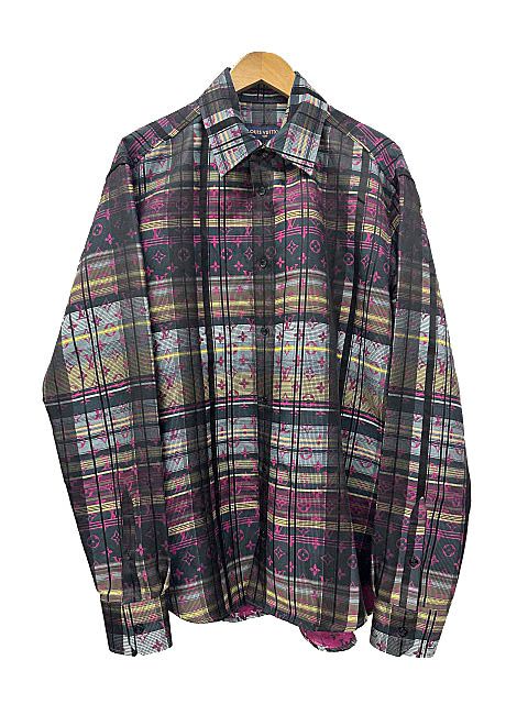 ルイヴィトン LOUIS VUITTON 21SS モノグラム ロゴ ストライプ スリムフィット シルク 長袖 シャツ RM211 ZVP HKS71W XXL マルチカラー ブランド古着ベクトル 中古260619