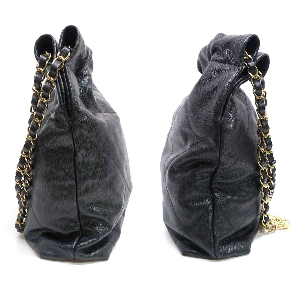【栄】シャネル CHNEL22 スモール 2WAYバッグ ハンド/ショルダー キャビアスキン ランダムシリアル ブラック ゴールド金具 レディース AS3260